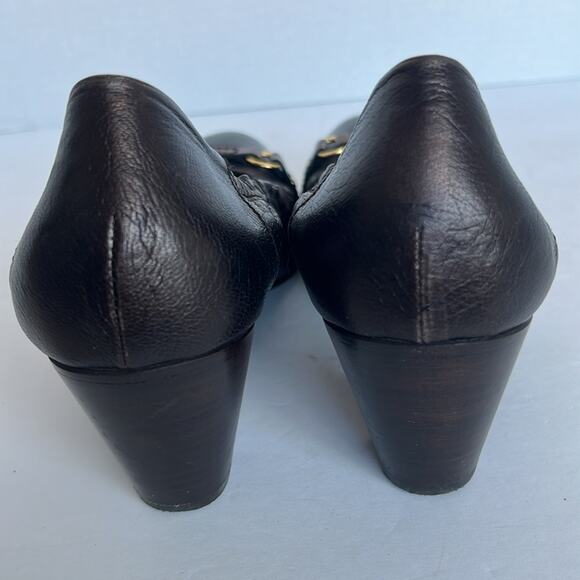 AGL Attilio Giusti Leombruni Brown/Black Slip On Cap Toe Leather Pump Shoes 10.5 - Picture 4 of 9